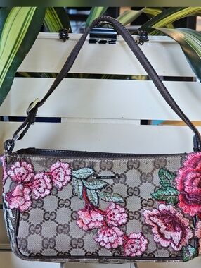 Gucci GG Vintage Monogram Canvas Mini Handbag w/Patches Added
